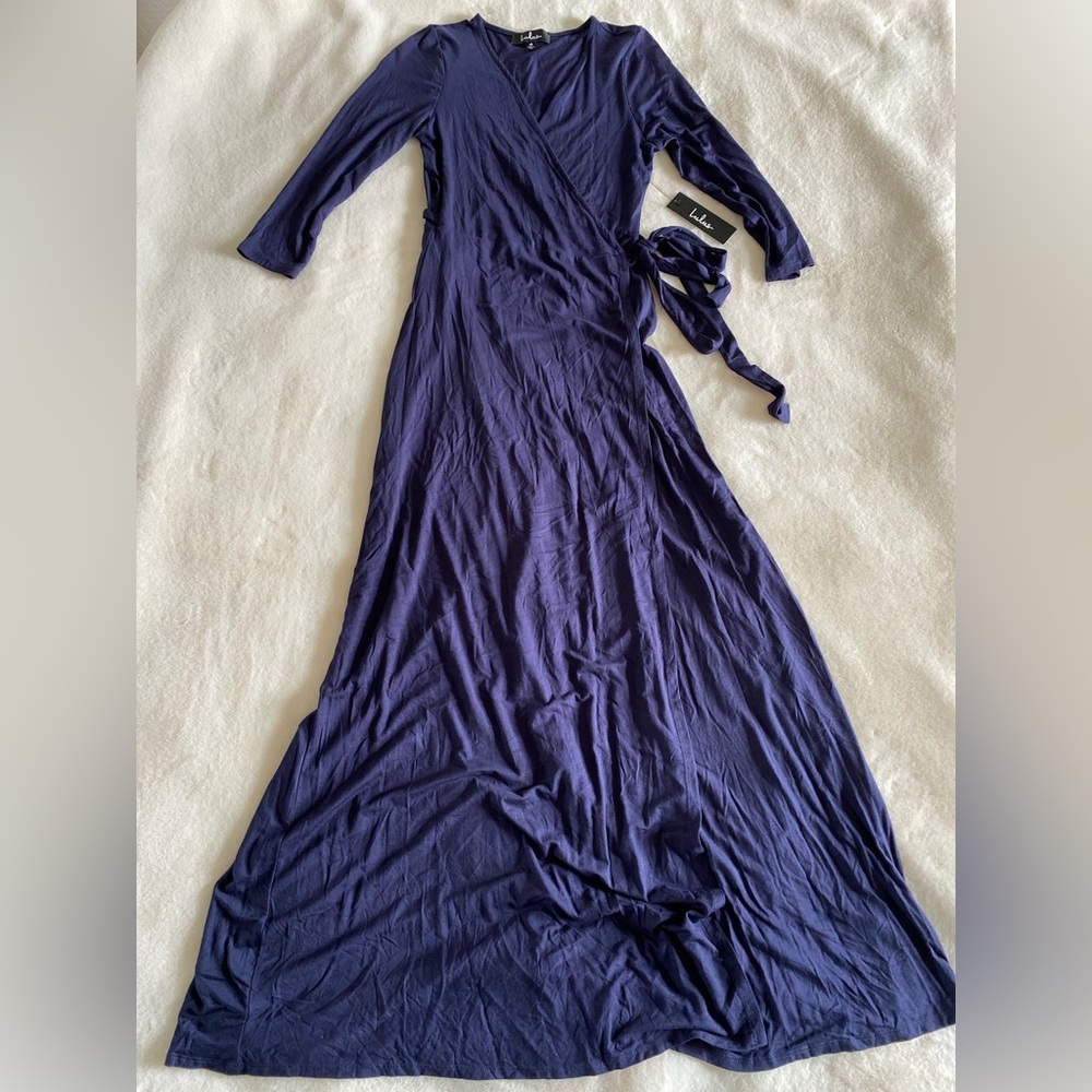 Lulus NWT wrap maxi dress navy blue | wedding | maternity | resort | minimalist